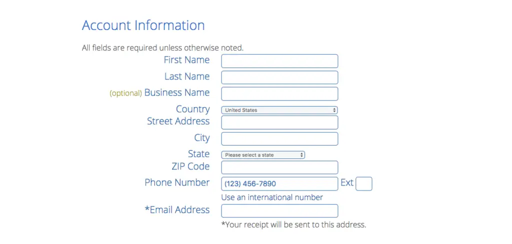 First name last name (optional). Account info. First name last name telephone number.