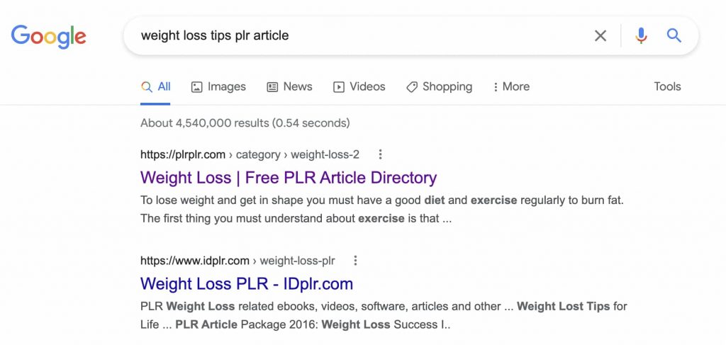 Google - Weight Loss Tips PLR Article