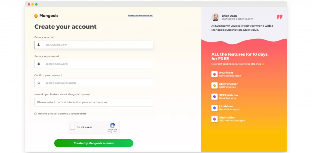 kwfinder create new account
