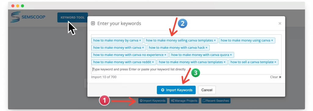 semscoop keyword tool