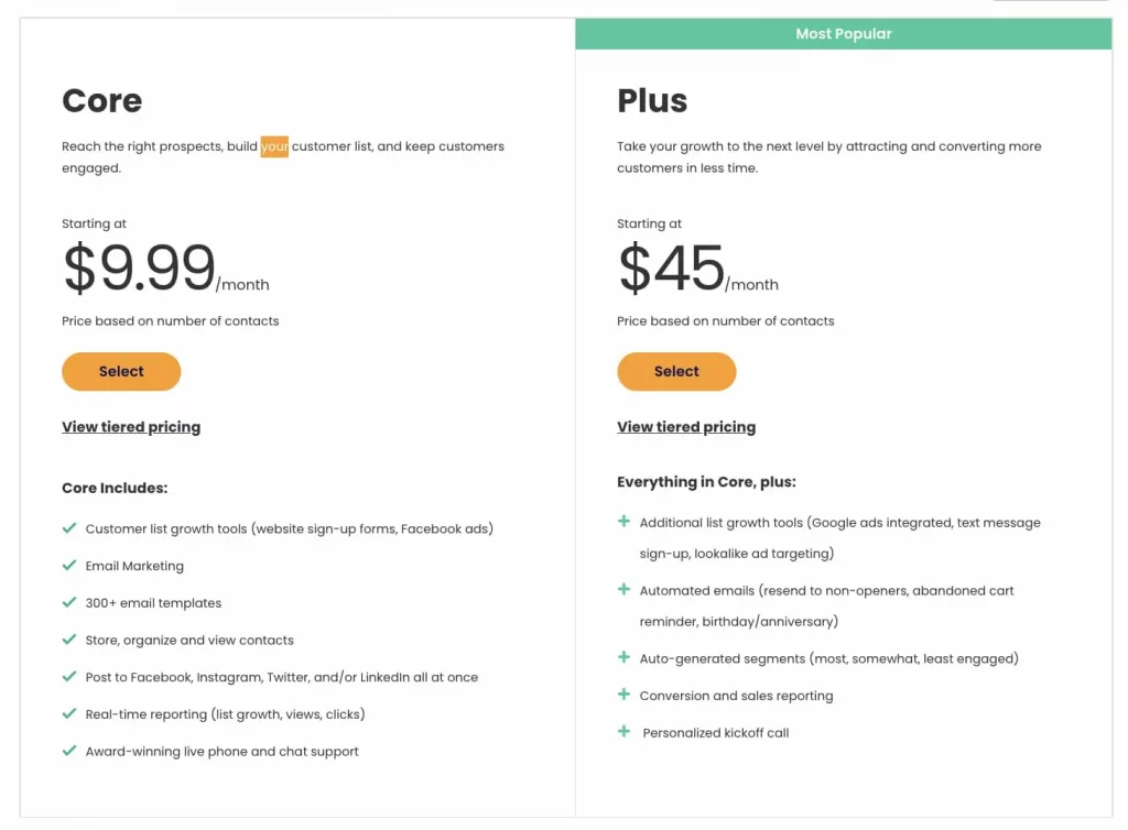 constant contact pricing - best email marketing services for bloggers